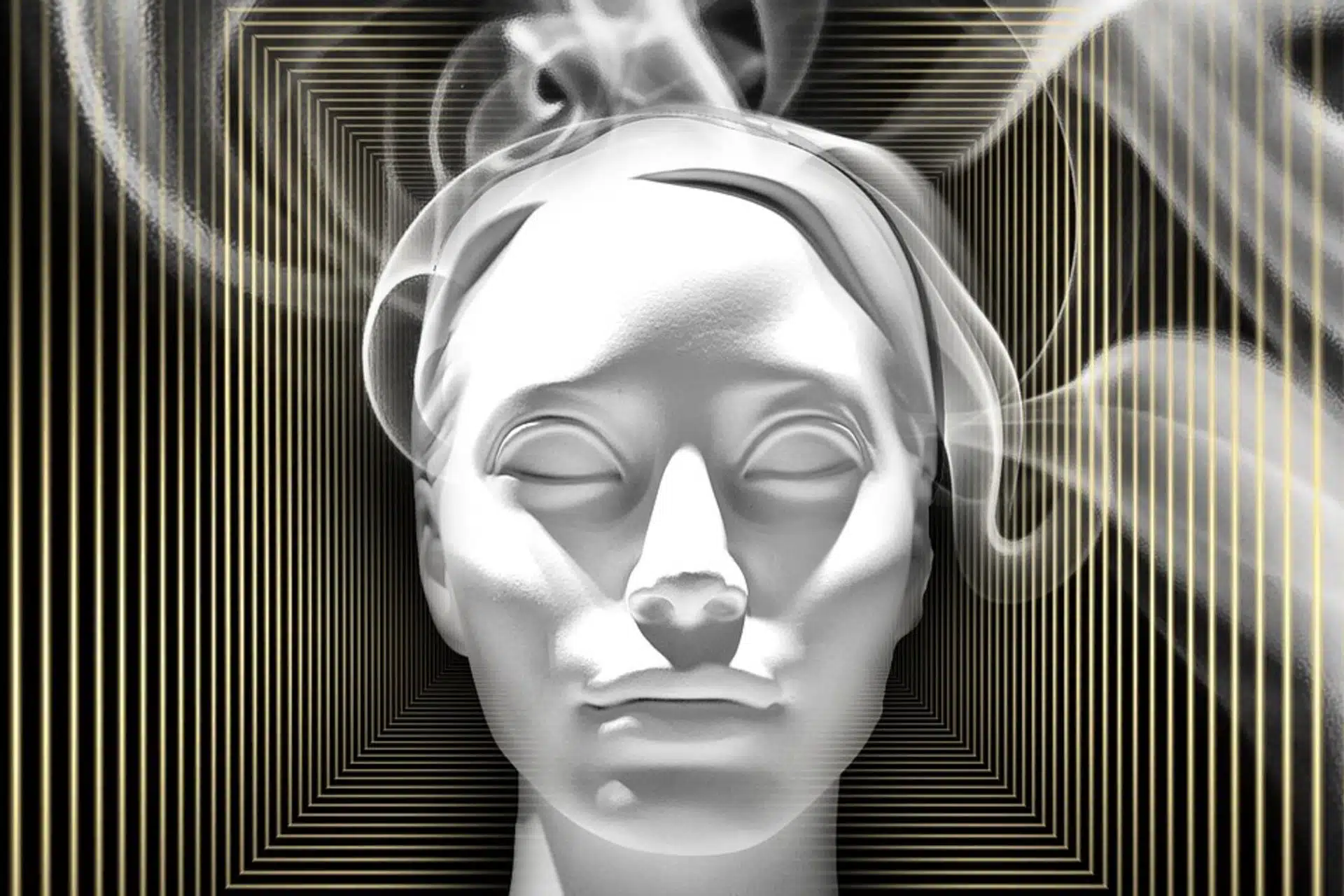 face through light and smoke