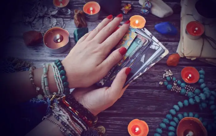 A psychic with Tarot cards